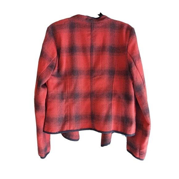 Ruff Hewn Grey Women's Red & Black Plaid Open Front Wool Blend Jacket - Picture 2 of 6